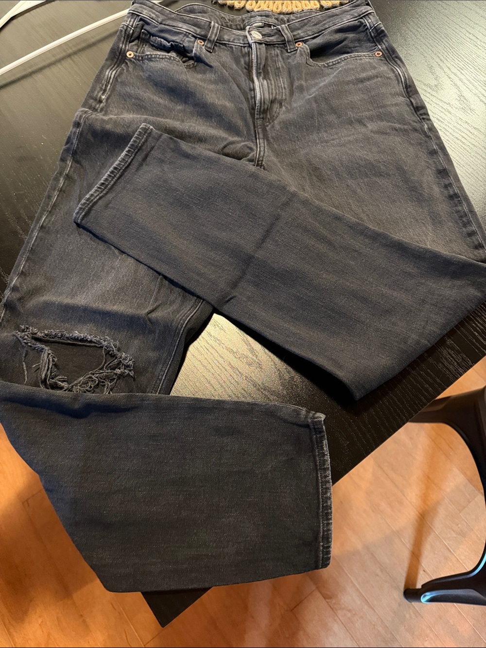 Women’s Distressed Black Straight-Leg Jeans